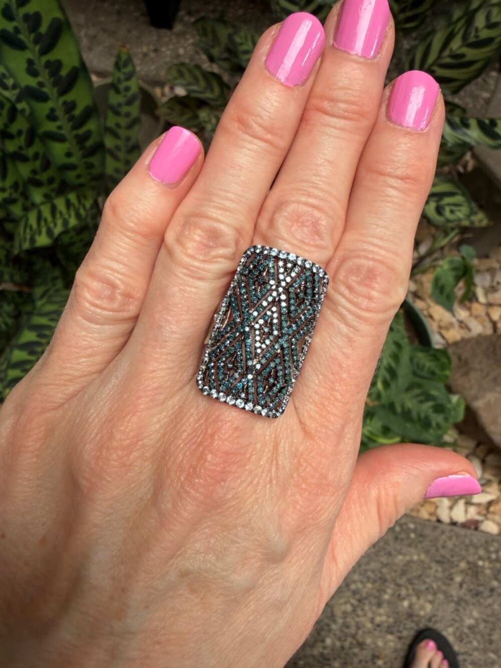 Rarities Carol Brodie Art Deco Tattoo Ring Blue Diamond Sterling Silver